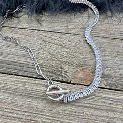 Juliet Crystal Baguette Toggle Paperclip Chain Necklace