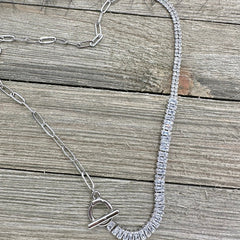 Juliet Crystal Baguette Toggle Paperclip Chain Necklace