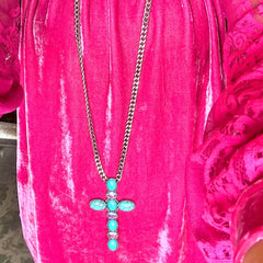 Turquoise XL Cross Lariat Necklace Set