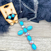 Turquoise XL Cross Lariat Necklace Set