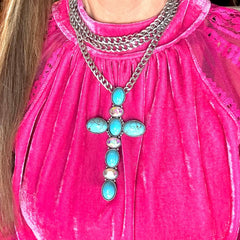 Turquoise XL Cross Lariat Necklace Set