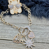 Wild & Whimsical Crystal Charm Leopard, Star, Heart Choker Necklace Set
