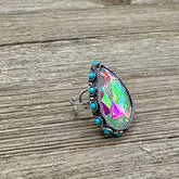 High Glass Iridescent Teardrop Crystal Cuff Ring