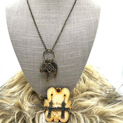 Vintage Gypsy Cross & Wing Duo Charm Pendant Necklace Set