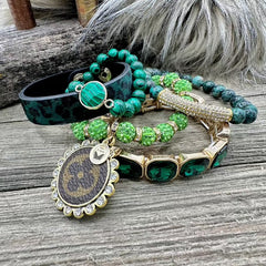 Shamrock Shine Panther Luxe Designer Charm Bracelet Stack