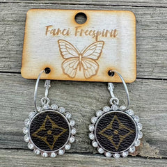 Silver Crystal LV Luxe Designer Hoop Earrings