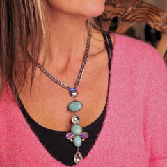 Turquoise Waves Y Pendant Turquoise & Crystal Necklace Set