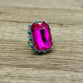 High Glass Fuchsia Crystal Cuff Ring
