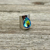 Blue Raspberry Iridescent Teardrop Crystal Cuff Ring