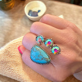 Turquoise Stone & Iridescent Crystal Cuff Ring
