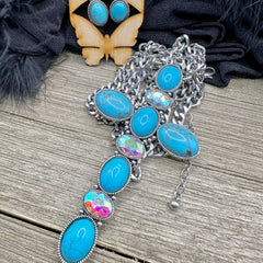 Turquoise XL Cross Lariat Necklace Set