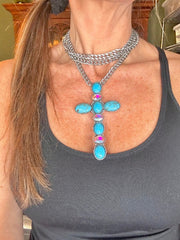 Turquoise XL Cross Lariat Necklace Set
