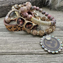 Coco Couture Panther Luxe Designer Charm Bracelet Stack