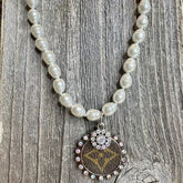 Hey There Pearl Arora Borealis Crystal LV Luxe Designer Pearl Necklace