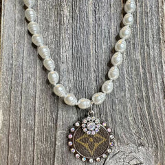 Hey There Pearl Arora Borealis Crystal LV Luxe Designer Pearl Necklace