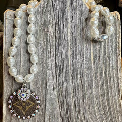 Hey There Pearl Arora Borealis Crystal LV Luxe Designer Pearl Necklace