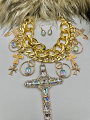Made Ya Look Crystal Cross Choker Statement Necklace Set
