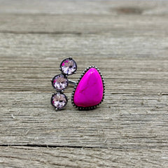 Fuchsia & Pink Crystal Stone Cuff Ring