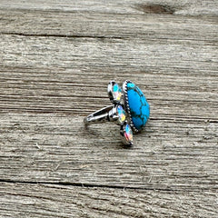 Turquoise Stone & Iridescent Crystal Cuff Ring