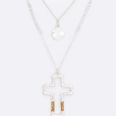 Radiant Reverie Cross Pendant Layered Disc Necklace