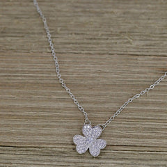 Pave 3 Leaf Clover Pendant Necklace