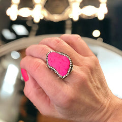Pink Punch Natural Stone Cuff Ring