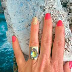 Blue Raspberry Iridescent Teardrop Crystal Cuff Ring