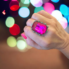 High Glass Fuchsia Crystal Cuff Ring