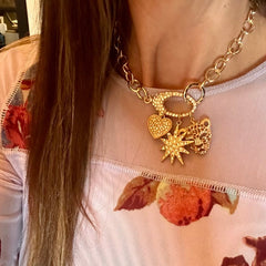 Wild & Whimsical Crystal Charm Leopard, Star, Heart Choker Necklace Set