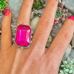 High Glass Fuchsia Crystal Cuff Ring
