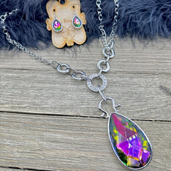 Enigma Crystal Teardrop Pendant Chain Necklace Set