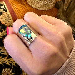 Blue Raspberry Iridescent Teardrop Crystal Cuff Ring