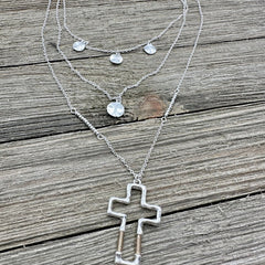 Radiant Reverie Cross Pendant Layered Disc Necklace