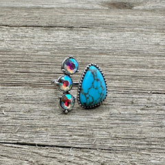 Turquoise Stone & Iridescent Crystal Cuff Ring