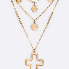 Radiant Reverie Cross Pendant Layered Disc Necklace